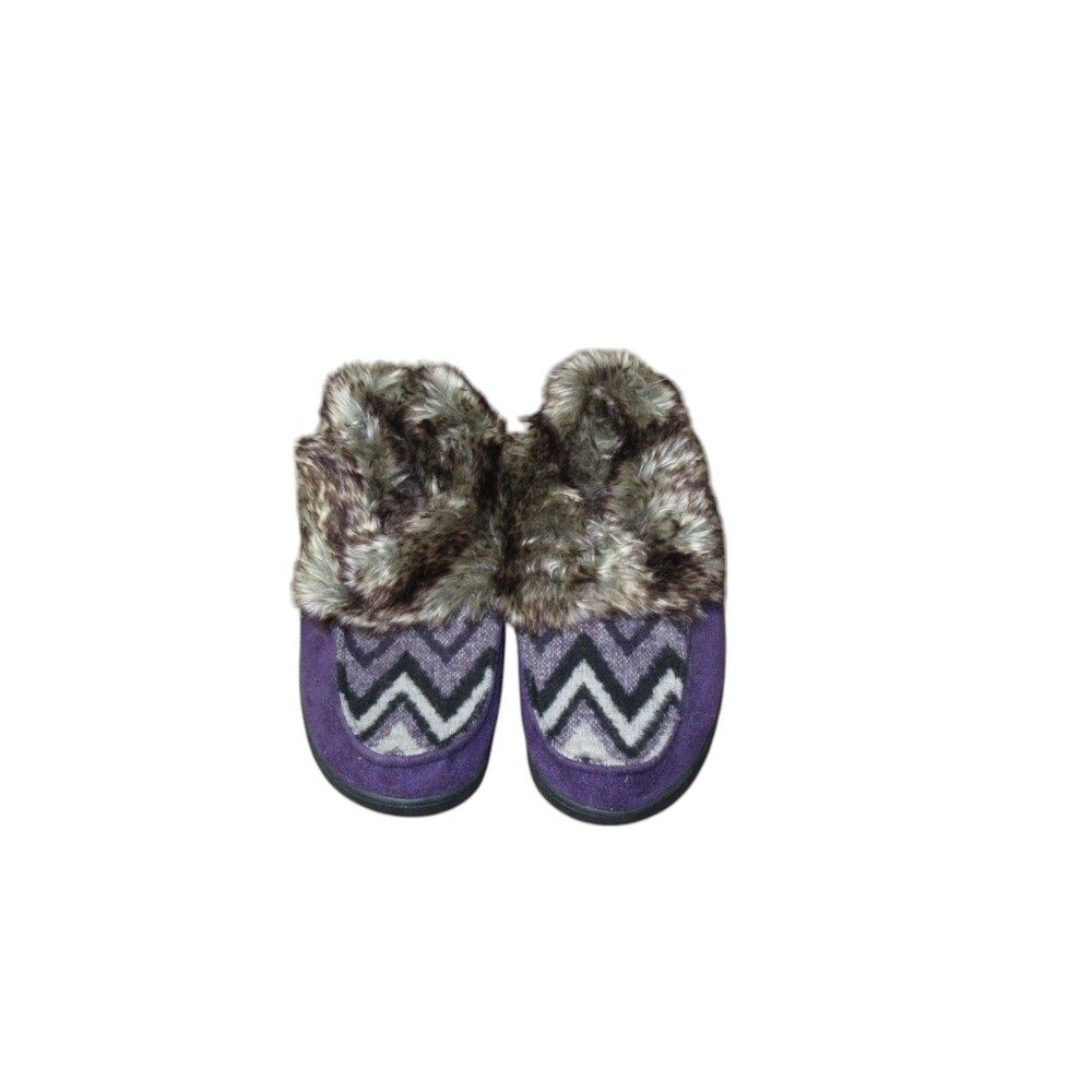 Zigzaggers Slipper Shoes Purple Faux Fur Trim Size 7 Comfortable Cozy